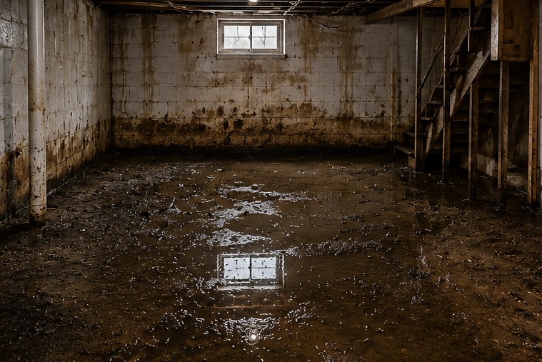 Sewage cleanup restoration example, before cleanup